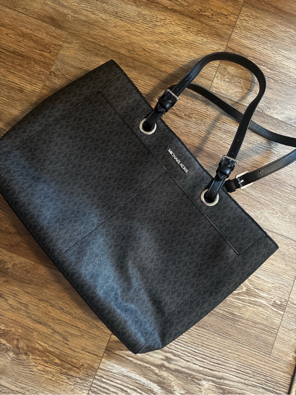 Michael Kors Black Logo Tote with Silver Hardware